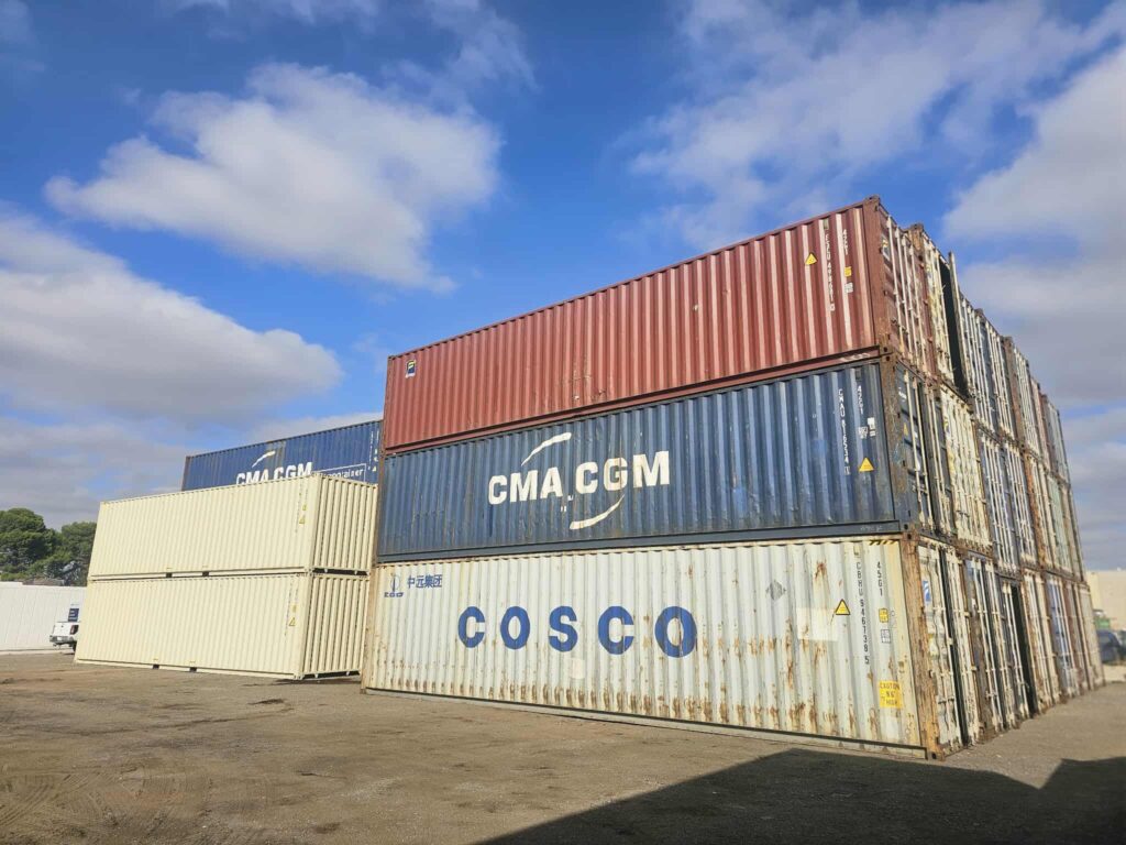 Containers on a ground leveled yard